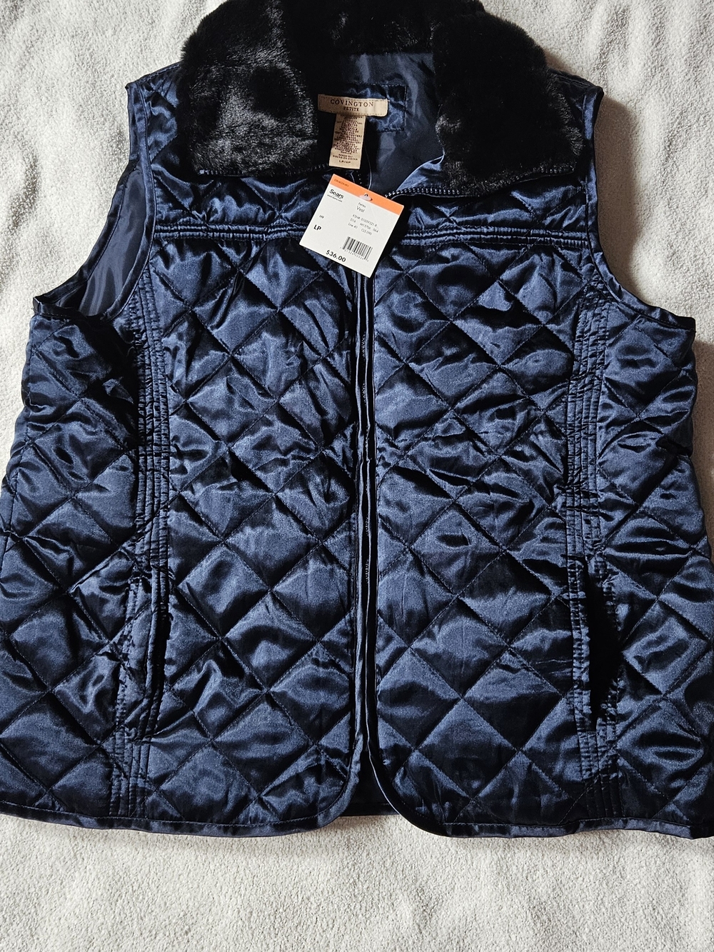Covington Vintage Navy Quilted Vest with Faux Fur Collar